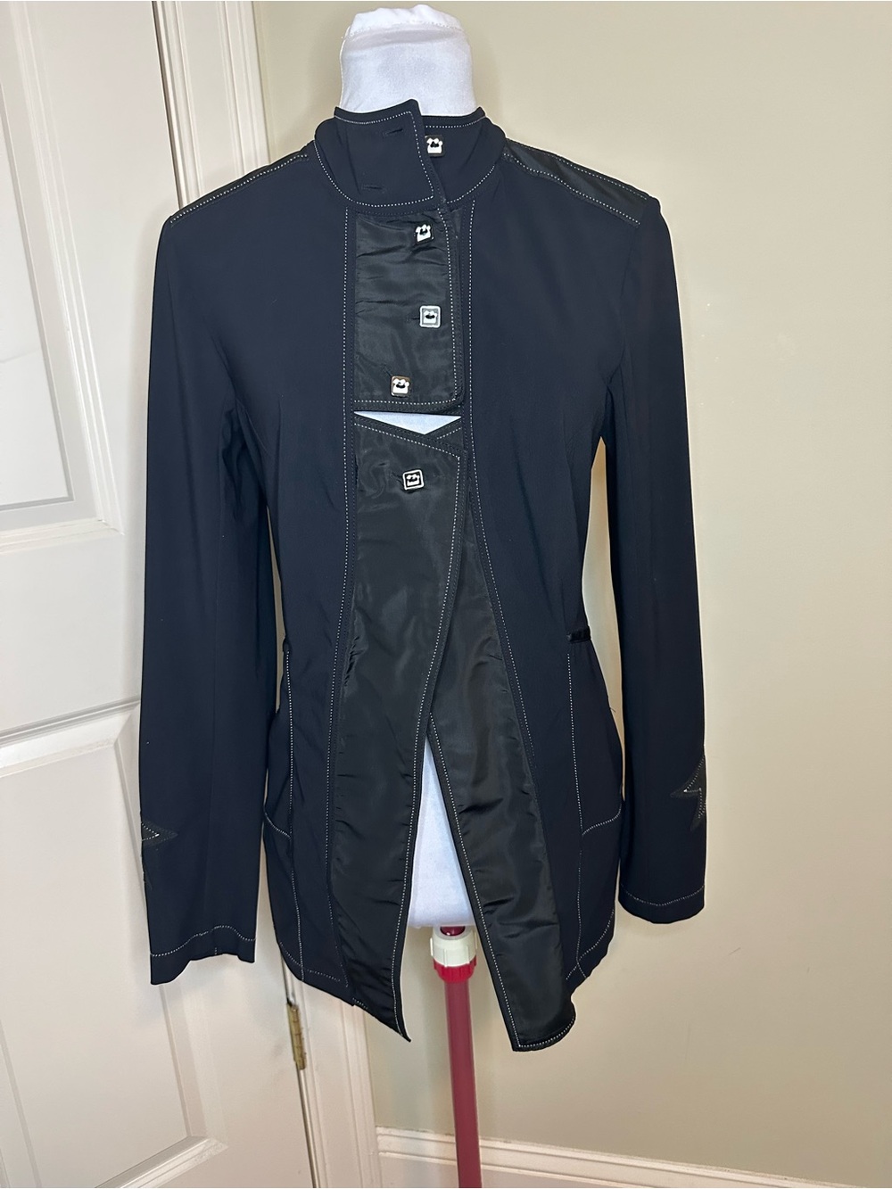 INDIES Paris Black Contrast Stitch Stand Collar Jacket Coat size 2